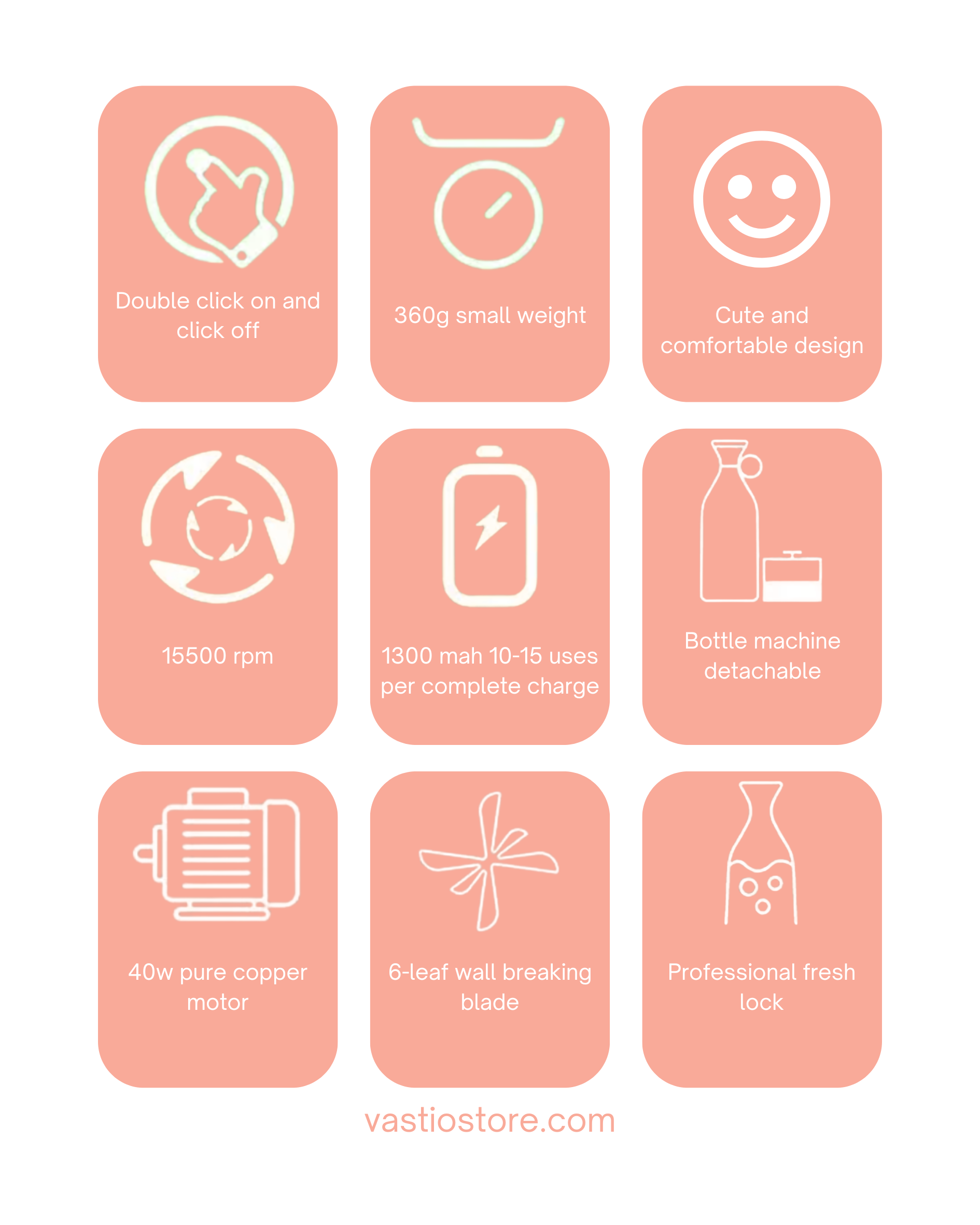 VASTIO ToGo Blender 350 ml – Portable Personal Smoothie Maker