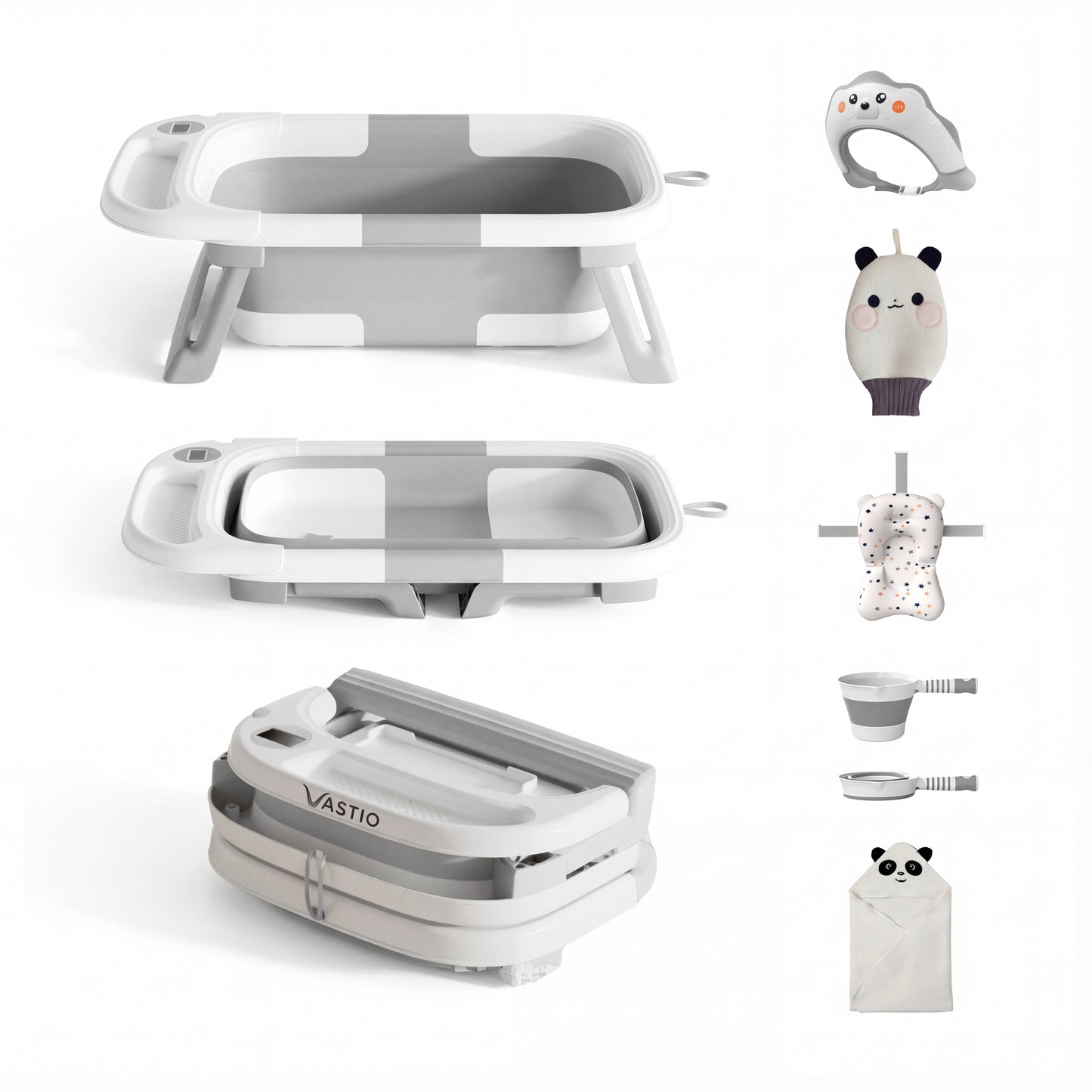 VASTIO™ 6-in-1 Collapsible Baby Bathtub Set – Foldable Baby Bath Tub & Bathing Essentials for Newborn to Toddler (0-36 months)