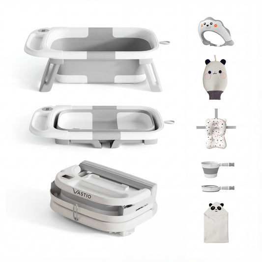 VASTIO™ 6-in-1 Collapsible Baby Bathtub Set – Foldable Baby Bath Tub & Bathing Essentials for Newborn to Toddler (0-36 months)