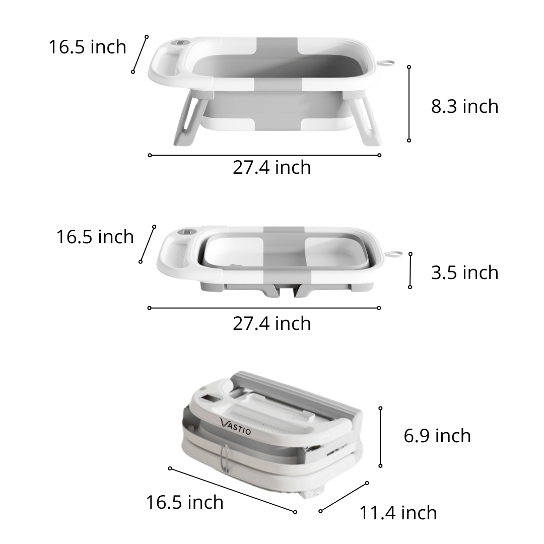 VASTIO™ 6-in-1 Collapsible Baby Bathtub Set – Foldable Baby Bath Tub & Bathing Essentials for Newborn to Toddler (0-36 months)