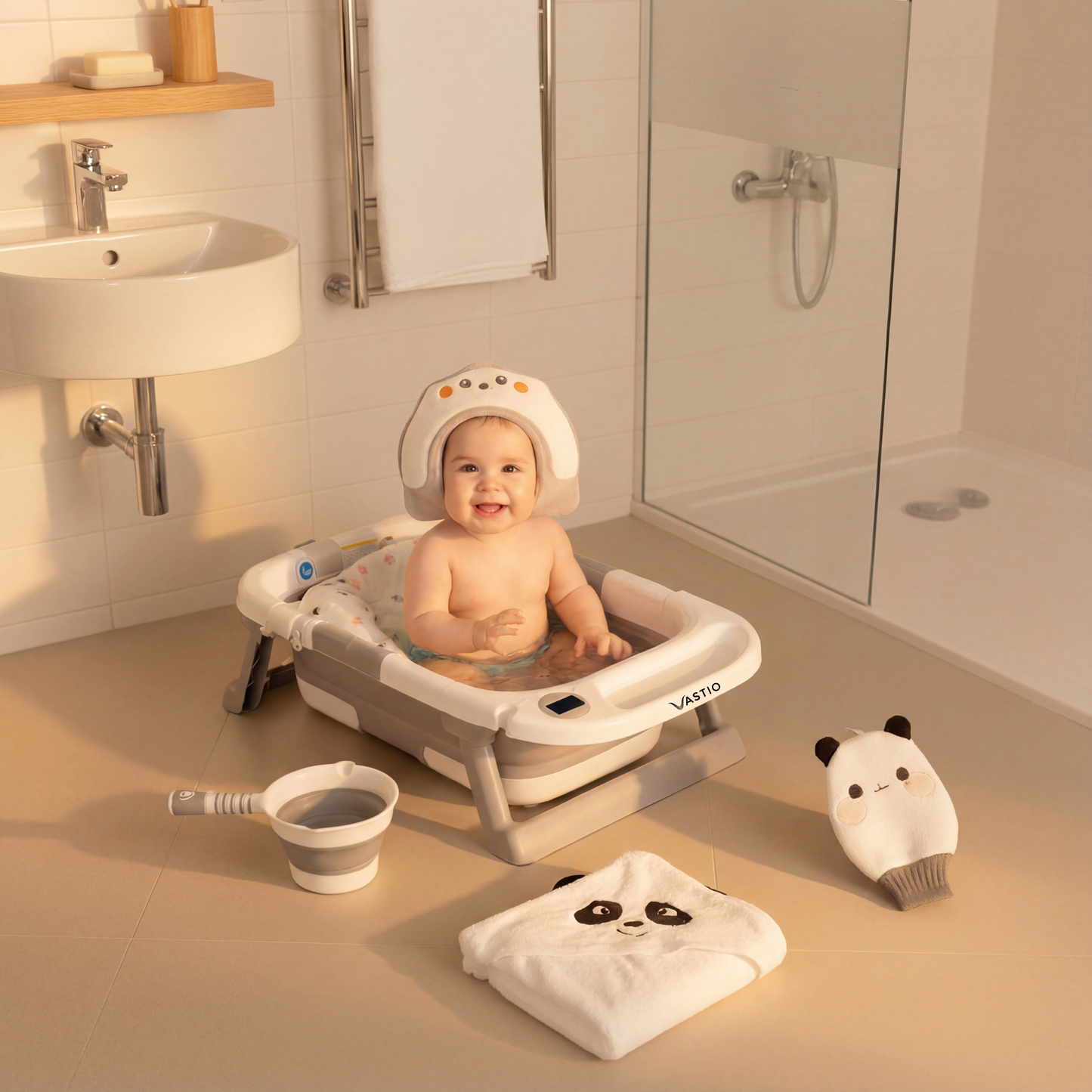 VASTIO™ 6-in-1 Collapsible Baby Bathtub Set – Foldable Baby Bath Tub & Bathing Essentials for Newborn to Toddler (0-36 months)